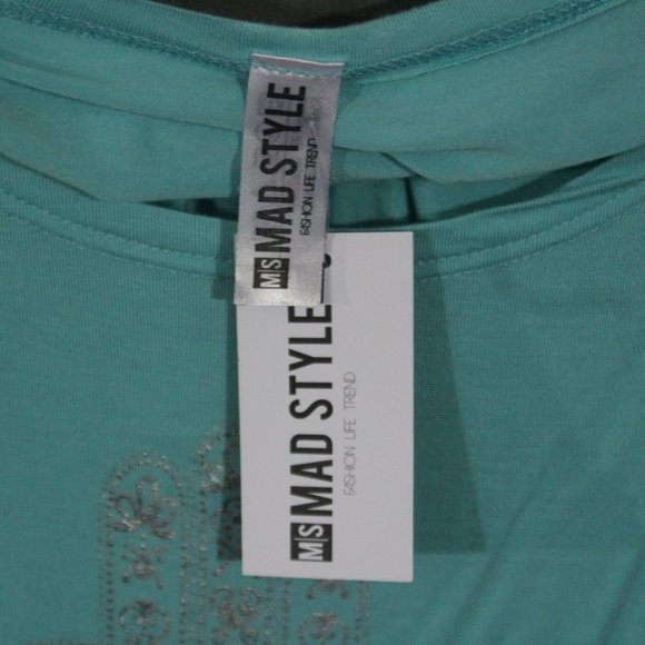 Tshirt, cropped, 3/4 Sleeve, silver design (peace sign, Shakti Shahti) - Picture 3 of 3